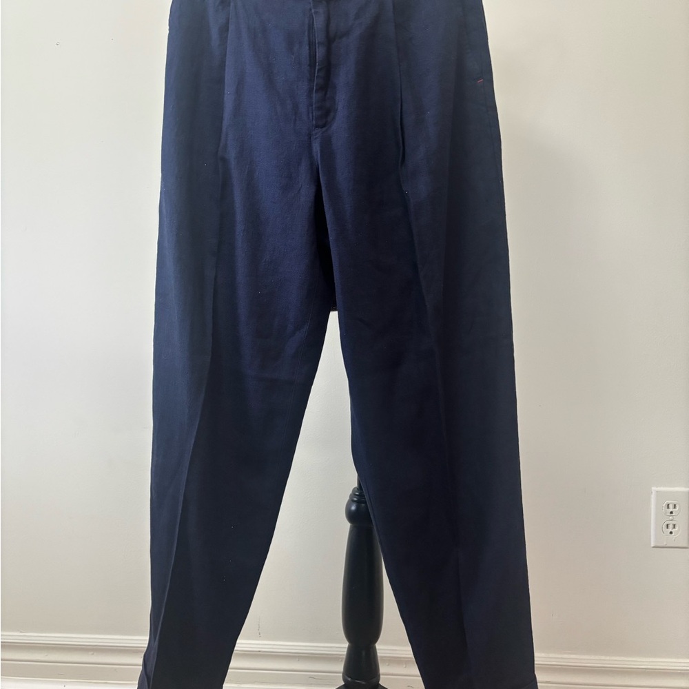 Uniqlo x Ines De La Fressange  Navy Blue Linen Cotton Tucked Tapered Trousers - Picture 4 of 8